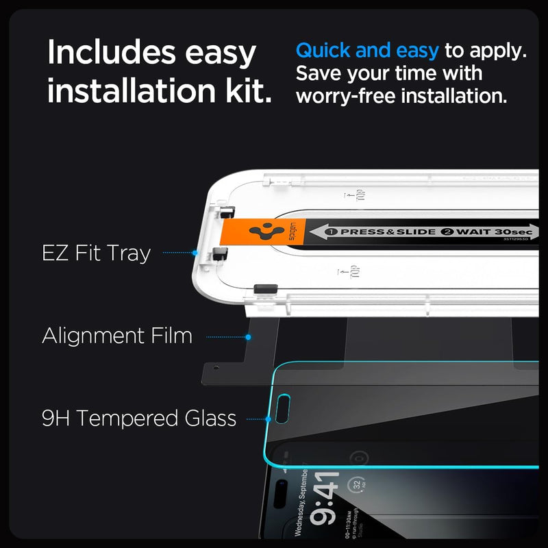 GLAStR EZ FIT PRIVACY 2 Pack designed for iPhone 15 Pro MAX Privacy Screen Protector Premium Tempered Glass with Auto Align technology - 2 PACK Anti-Spy, 9H Hardness Tempered Glass, Easy Installation Kit, Case-Friendly, Touch Responsive, Scratch Resistant