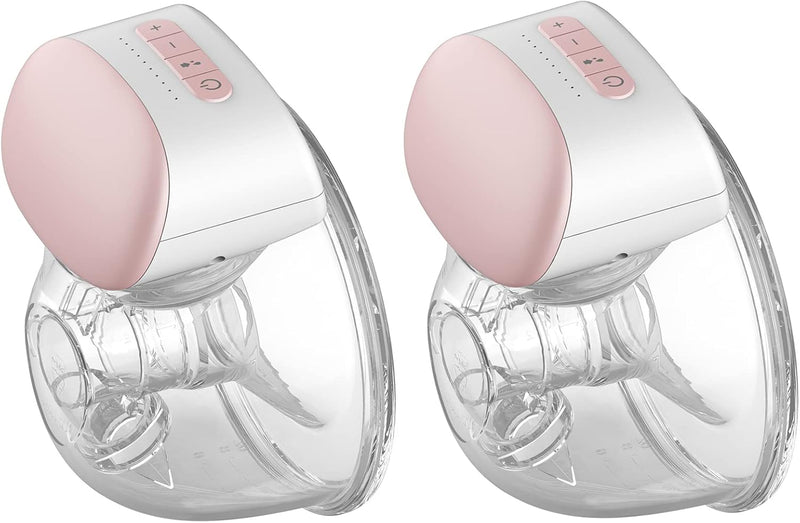 Eacam BB-P1 Wearable Breast Pump Hands Free Electric Single Portable Wearable Breast Cup 8oz/ 240ml BPA-free 3 Modes 10 Suction Levels Comfort Breastfeeding Milk Collector with 24mm Flange - 2 Sets & 24mm Pink
