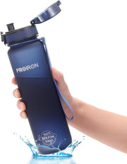 Water Bottle 0.5L/1L Leak-Proof Drink Bottle BPA Free USA Tritan Material Gym Bottle with Protein Shaker, Flip Top Lid & Removable Strainer for Fitness Cycling, Gym Camping Outdoor Sports - Dark blue-500ml