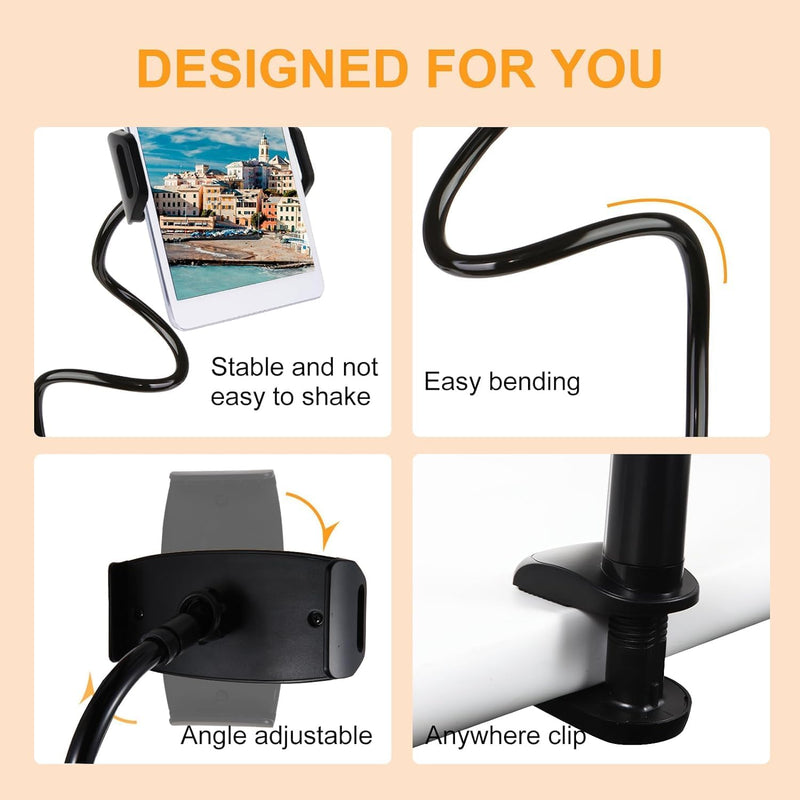Flexible Gooseneck Tablet Holder for Bed 4.7-11" Devices, iPad Stand with 30-inch Arm Clamp, Compatible with iPad, Galaxy Tabs, Switch, Kindle (White)