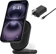 Belkin BoostCharge 2-in-1 Magnetic Foldable Qi2 Charger 15W, MagSafe Compatible Wireless Charger, Fast Charging for iPhone 17, Air, 16, 15, Charging Station with Non-Slip Base, PSU Included - White - Black