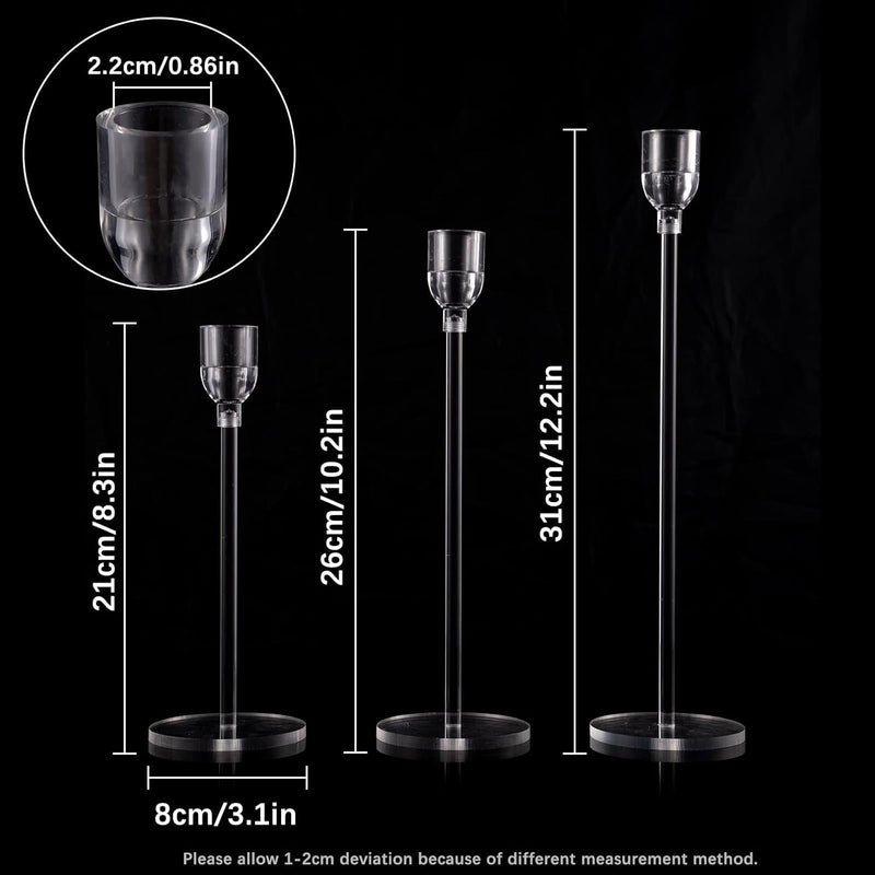TERRIFI 6 Pcs Acrylic Candle Holders, Taper Candle Holder Set for Table Centerpieces, Decorative Candlestick Holders for Wedding Decor, Dining Room