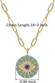 14k Gold Plated Evil Eye Pendant Necklace for Women 18-20Inch,Round Circle Disk Minimalist Jewelry