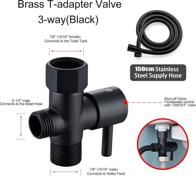 KWSLIN Handheld Bidet Toilet Sprayer Set, Washroom Washing Tool with 1.5meter Stainless Steel Hose, Support Wall or Toilet Mount, Suit for Pet Shower Cleaning Bathroom Floors Carpets, Black