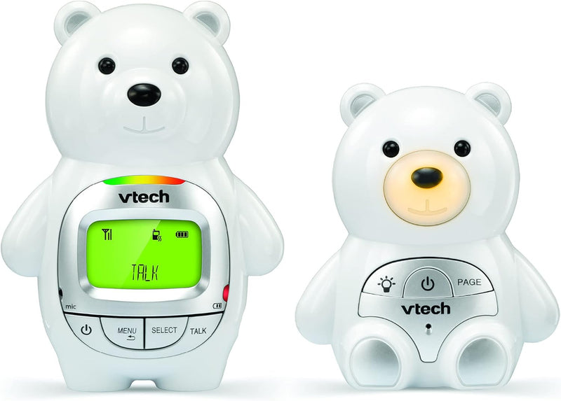 VTech Baby Bear Digital Audio Monitor with up to 1,000 ft of Range Vibrating Sound Alert Talk Back Intercom Temperature Indicator Night Light Loop & Parent Unit, White