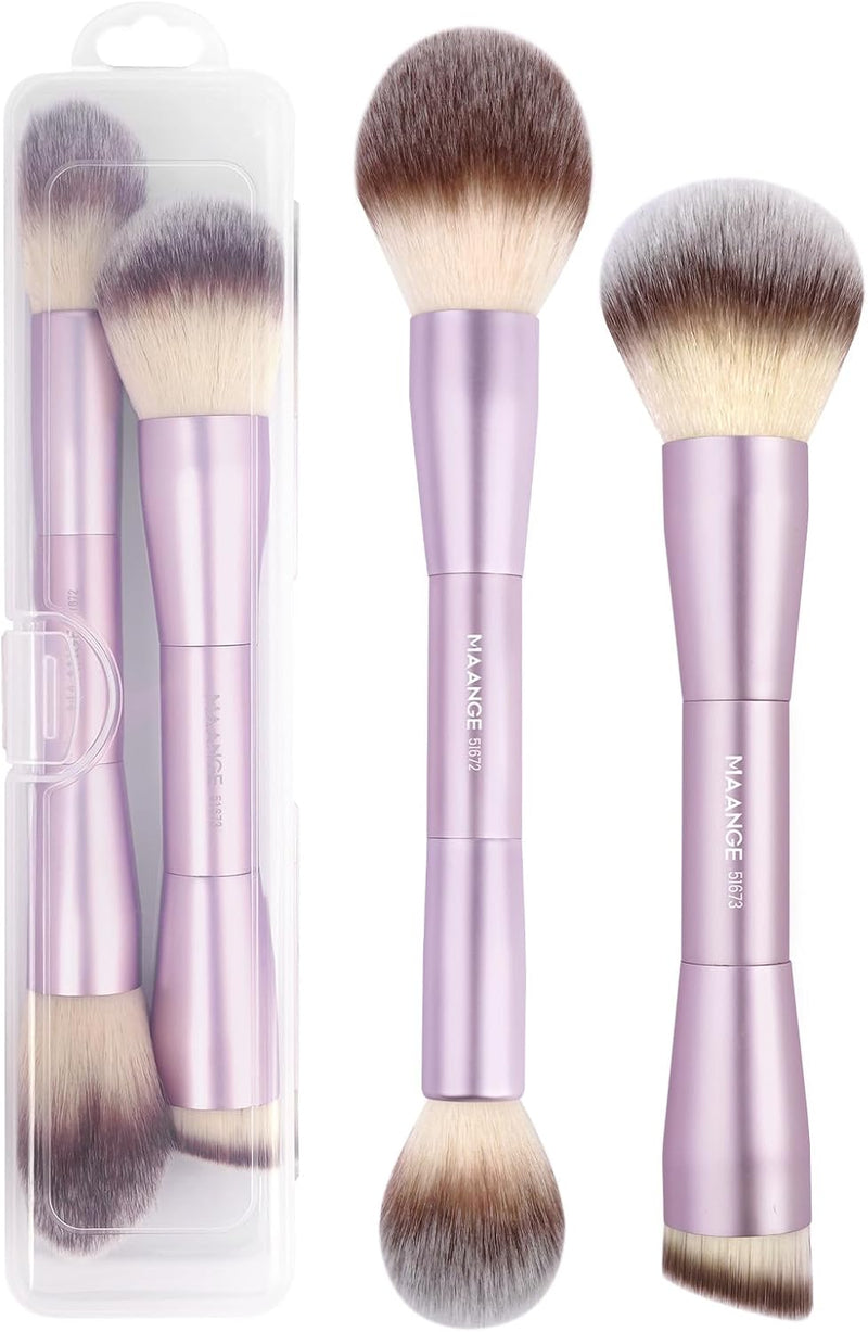 MAANGE Foundation Makeup Brush, Double Ended Makeup Brushes, Applying Liquid or Powder, Blush, Cream, Primer, for Contouring Blending Foundation Blush Brush(Gold, 2PCS)