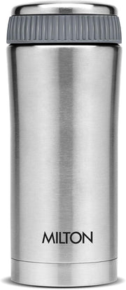 MILTON 420ml Vacuum Insulated Tumbler with Compartment, 18/8 Stainless Steel, Keeps Drinks Hot and Cold, Double-Walled Thermos Flask with Inner Copper Coating, Travel Coffee Mug- Optima - Silver - 410 ml
