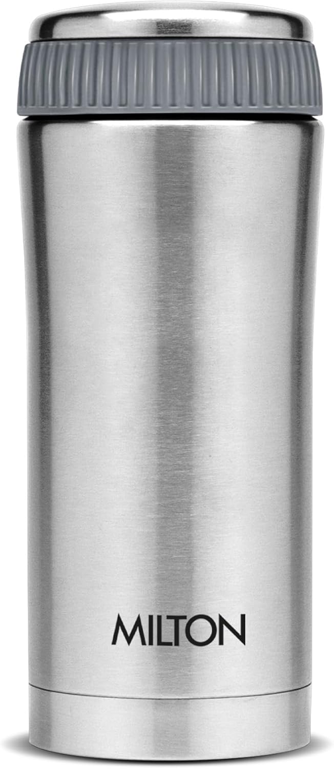 MILTON 420ml Vacuum Insulated Tumbler with Compartment, 18/8 Stainless Steel, Keeps Drinks Hot and Cold, Double-Walled Thermos Flask with Inner Copper Coating, Travel Coffee Mug- Optima - Silver - 410 ml