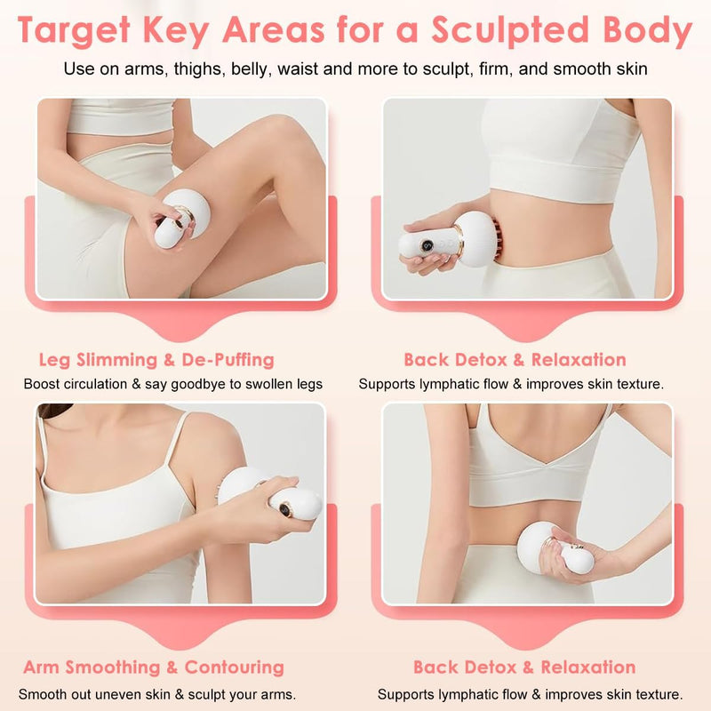 HANNEA Lymphatic Drainage Massager & Anti-Cellulite Tool for Legs, Arms, Belly Sculpting Machine with Microcurrent, Light, Heat, Vibration Reduces Stretch Marks Rechargeable White