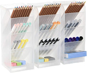 Marbrasse 3 Pcs Big Desk Organizer- Pen Organizer Storage for Office, School, Home Supplies, Translucent White Pen Storage Holder, High Capacity, Set of 3, 12 Compartments (White Big Pen Holder) - 3-Piece Big White
