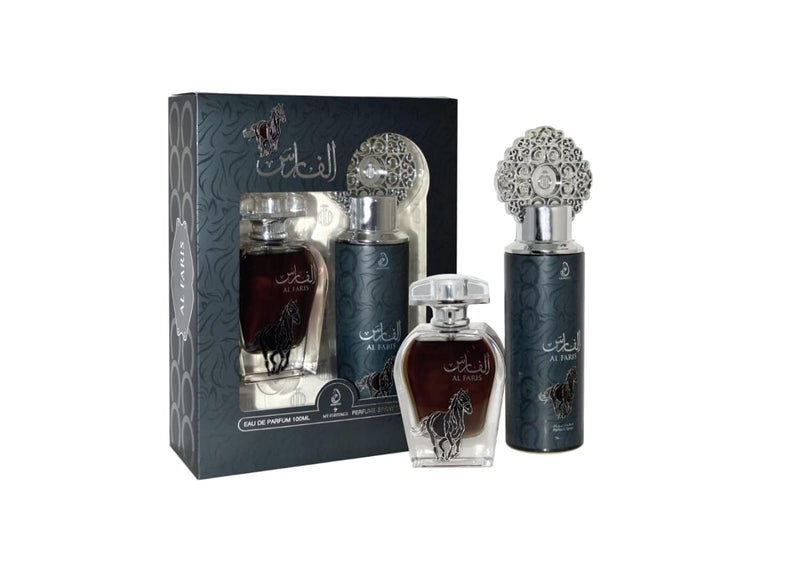 My Perfumes AL FARIS from ARABIYAT 2 Pieces Perfume Gift Set for Unisex - 100 ml Eau De Parfum and 200 ml Perfume Spray