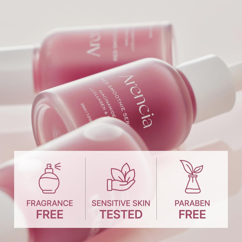 Red Collagen + Peptide Smoothie Serum, 8% Niacinamide, Vitamin C, Vitamin E, lifting anti-aging serum for skin texture for glass skin