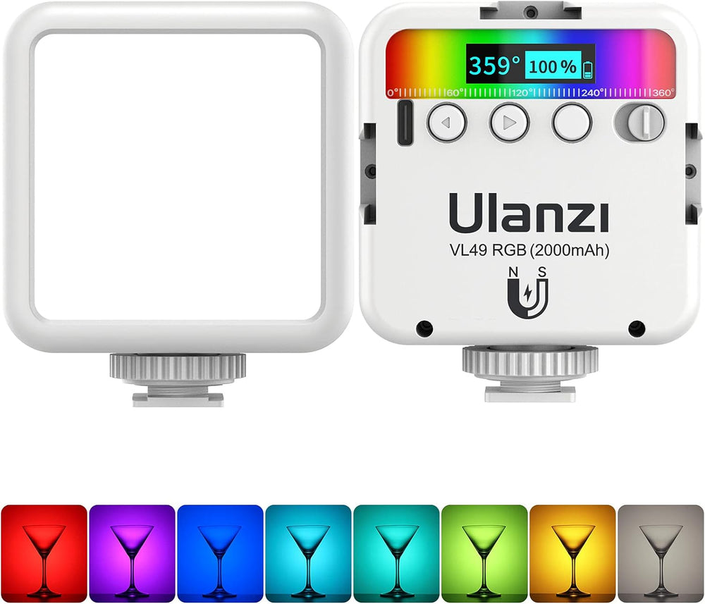 ULANZI VL49 2000mAh LED Video Light w 3 Cold Shoe, Rechargeable Soft Light Panel, Portable Photography Lighting for DJI OSMO Sony DSLR Canon Camera GoPro Vlogging