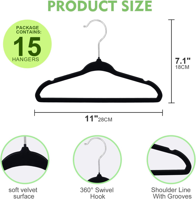 SKY-TOUCH Non-Slip Velvet Kids Hangers 30 Pack, Premium Baby Clothes Hangers with 360 Chrome Swivel Hook, Non Slip Toddler Hangers for Kids and Children Clothes Space saving (Black)