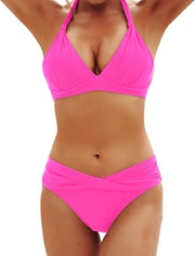 Yonique Women Two Piece Bathing Suits Push Up Bikini Set Halter Swimsuit Vintage Swimwear