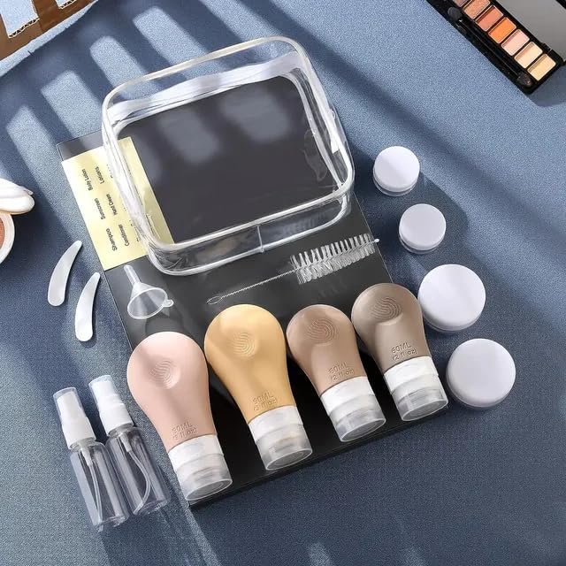 16 Pack Travel Bottles Set - TSA Approved Leak Proof Silicone Squeezable Containers for Toiletries, Conditioner, Shampoo, Lotion & Body Wash (16 pcs/Apricot Pack)