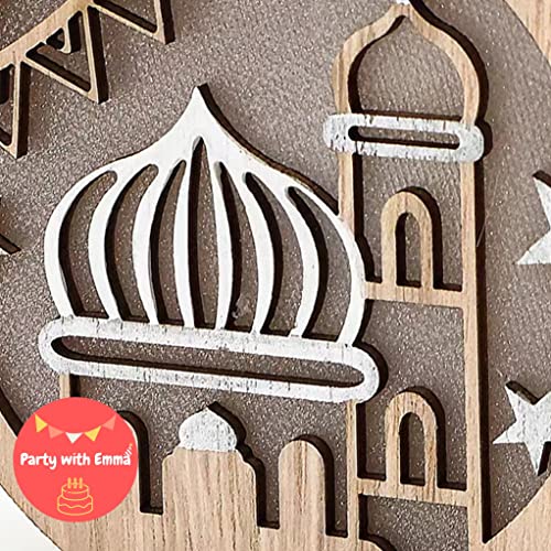 Eid Ramadan Crafts Light Door Hanging Decoration Ramadan Mubarak Lamp Handmade Wooden Star LED Lights Decor Eid Ornaments Gift for Muslims Islamic Wall Table Decor Ramadan Gift (Mosque)