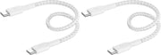 Belkin Fast Charge braided USB C to fast charger cable, USB type C charger cable fast charging for iPhone 15, Samsung Galaxy S23, Google Pixel, iPad, MacBook, Nintendo and more - 1m, Black - 15CM (Pack of 2) White