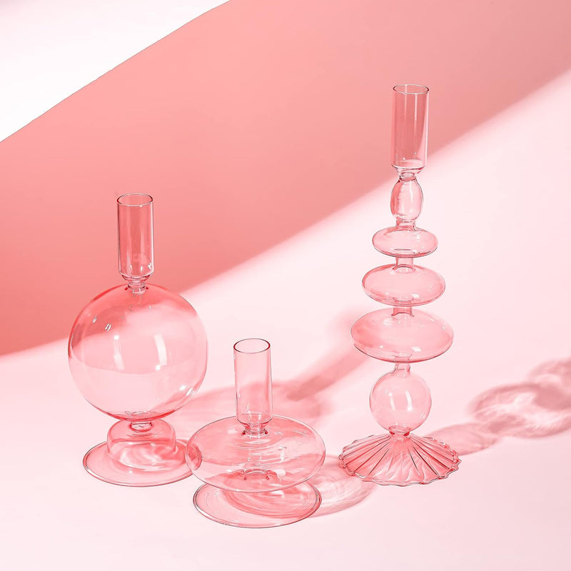 Rtteri 3 Pcs Glass Candlestick Holders Glass Taper Candle Holders Groovy Candlestick Wavy Glass Candlestick Holders Elegant Glass Candlestick Glass Vases for Home Party Centerpiece (Green)