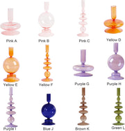 LKPOMI Glass Candlestick Holders - Colorful Glass Taper Candle Stand - Modern Elegant Candle Sticks - Pink