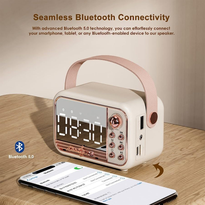 OBABO [Upgrade] Retro Bluetooth Speaker, Wireless Vintage Small Speaker with Stereo Sound,Hands-Free Call, Alarm Clock,TF Card, Water-Proof for iOS Android Smartphone Home Office Home Outdoor (Pink)