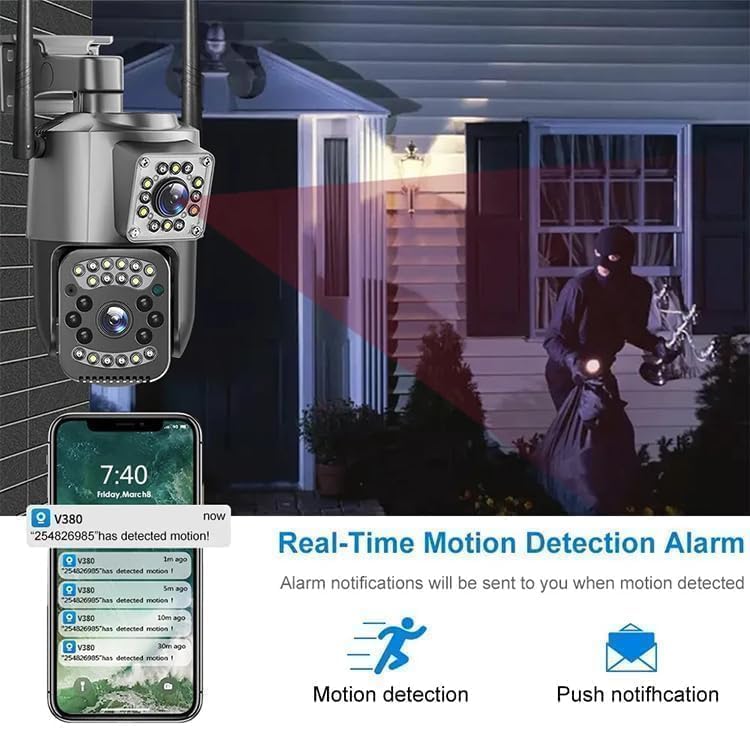Panoramic 1080p Dual Lens Full HD Outdoor PTZ Wi-Fi Camera | Two-Way Audio |Color Light Vision | Alarm | Motion Alert | SD Card Support | 352° Pan & Tilt