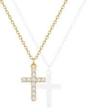 Zeffy Cross Necklace for Women,18K Gold/Silver Plated Tiny Cubic Zirconia Cross Pendant Necklace for Women Simple Layered Cross Necklaces for Women - Gold CZ Cross