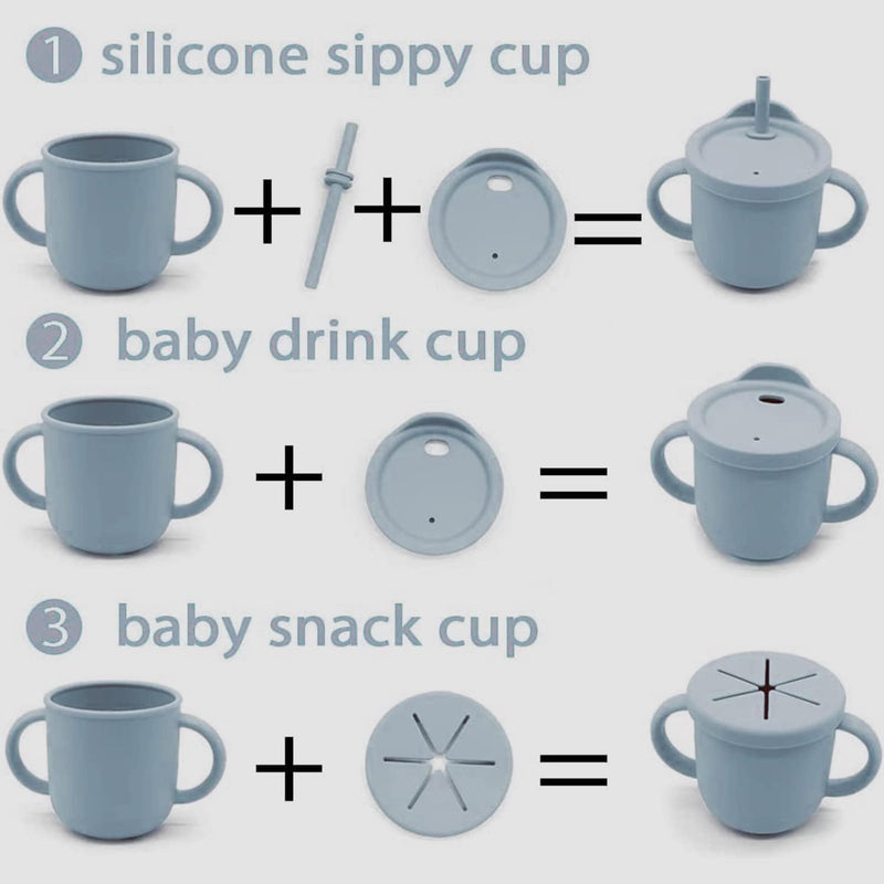 Silicone Sippy Cups for Baby, KASTWAVE Toddlers Sippy Cup & Snack Container 2-in-1, Spill Proof Baby Straw Cup for Baby 6 Months+ with 2 Handles 9 OZ