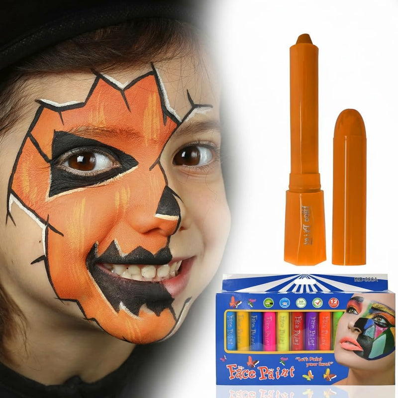 KASTWAVE Face Paint Crayons, 12 Colors Face Paints for Children Halloween Make Up Set, Washable Make Up Set Body Painting for Boys Girls, Non-Toxic, Party Cosplay Face Paint Crayons for Ages 3+