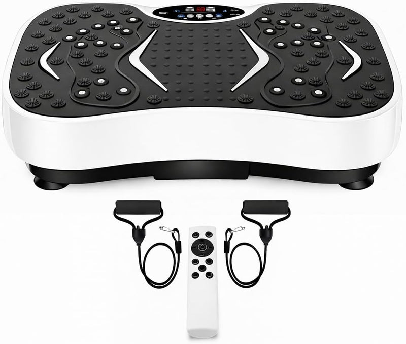 Vibration Plate Exercise Machine Whole Body Fitness Platform for Weight Loss, Recovery & Circulation Home Workout Trainer with LED Display & Remote 330lbs Capacity - White