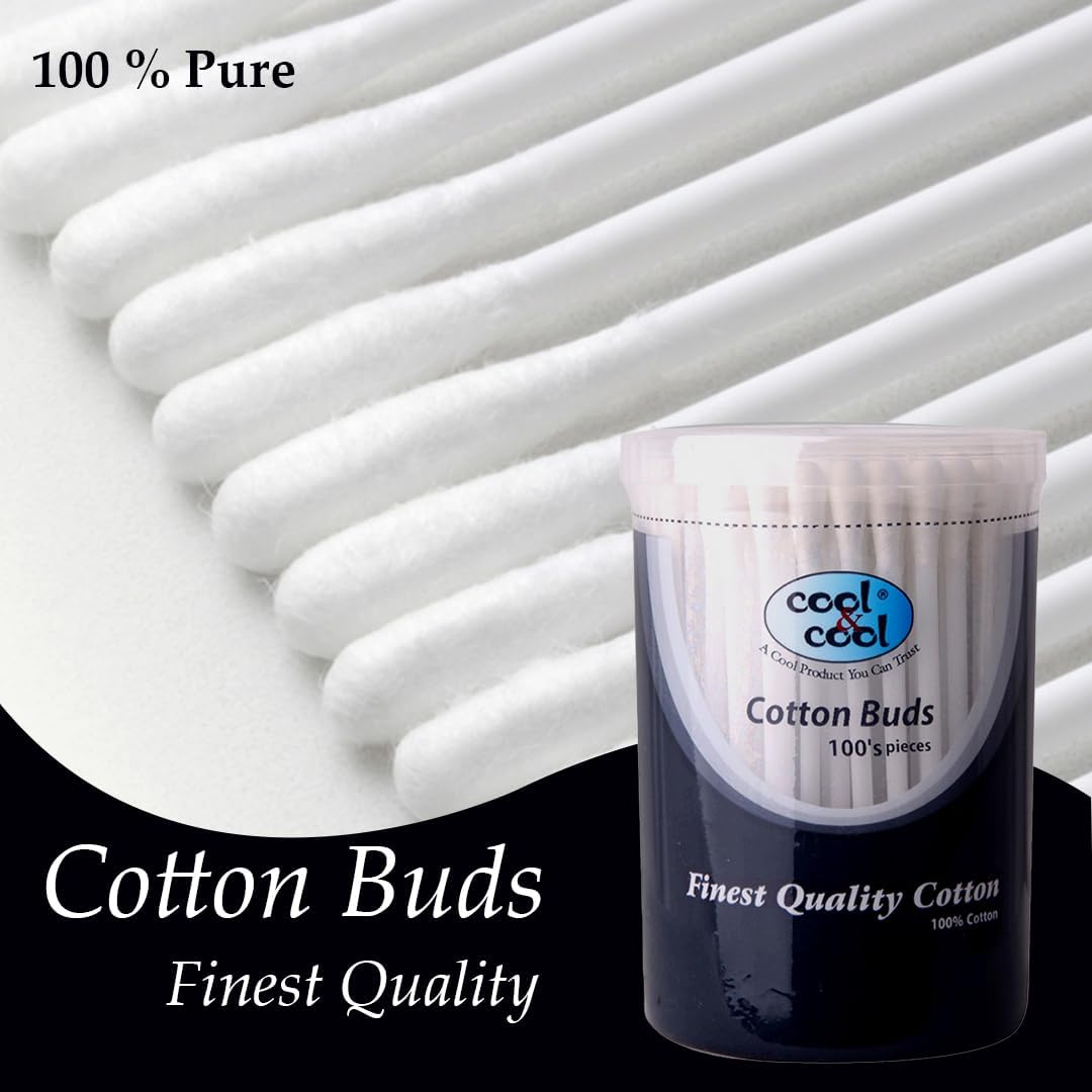 Cool & Cool Ear Buds -100's - Round Thick Tips,Cotton Swabs,100% Cotton,Double Tipped,Hygienic,Gentle & Safe Swabs for Ears - Assorted – image 5