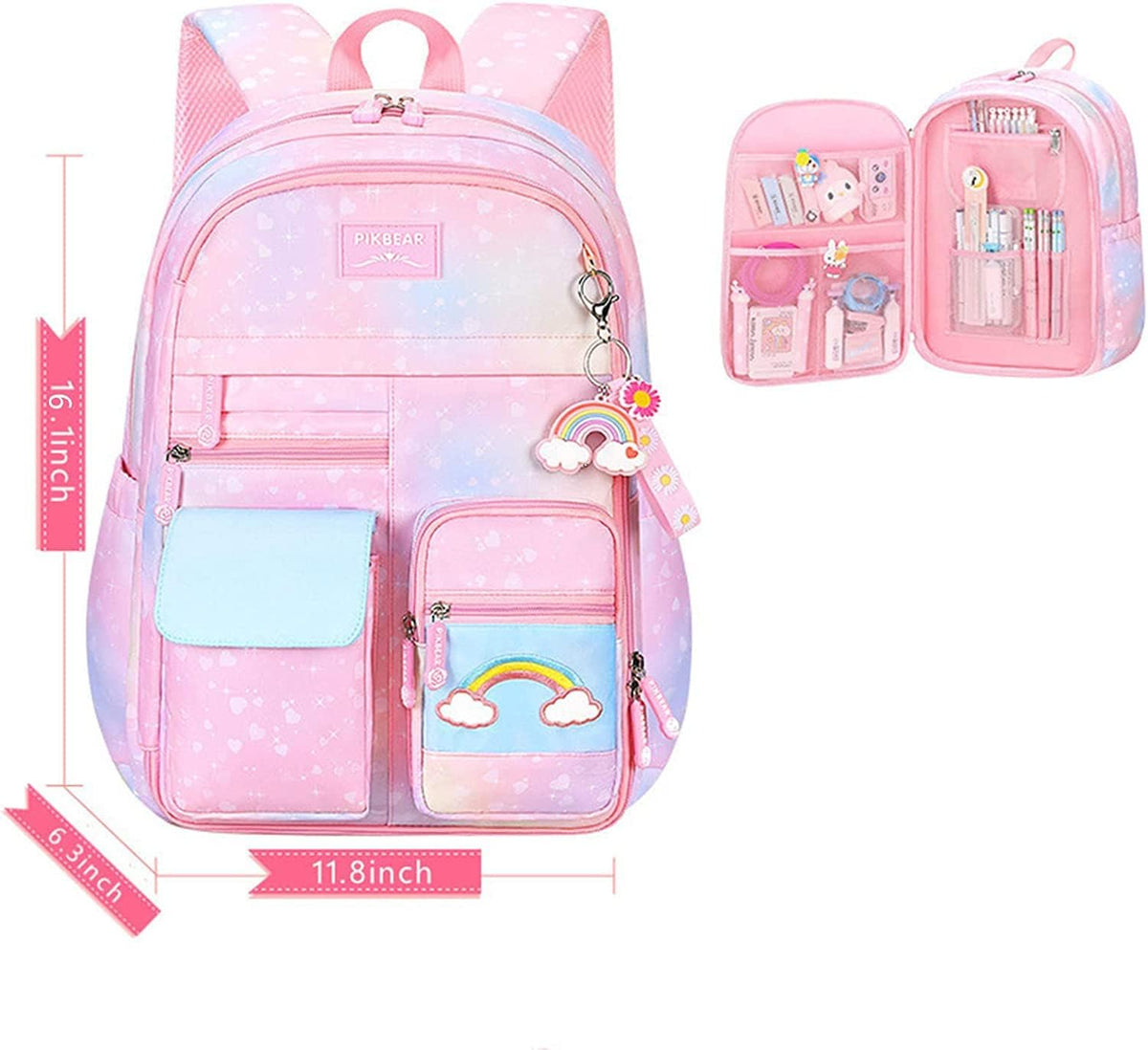 Girls Backpack, Backpack for Girls, Kids Backpack with Compartments Elementary School Bag For Girls, Cute Student School Bag, School Backpack for Girls - Pink – image 5