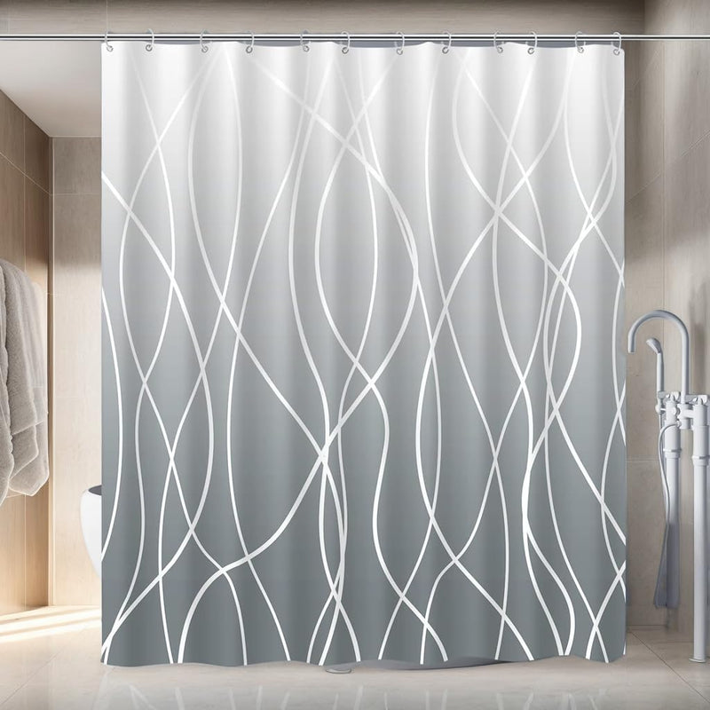ALANX Shower Curtain for Bathroom Gradient Stripe Shower Curtain Liner Spa Hotel Shower Showroom bathtubs 71x71 Inch Inner Curtain with Hooks Water Repellent (Grey, 71x71Inch/180x180cm)