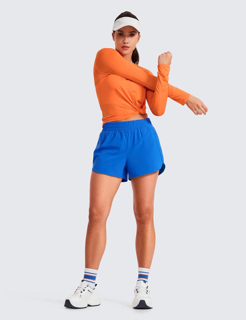 CRZ YOGA Women's High Waisted Running Shorts Mesh Liner - 3'' Dolphin Quick Dry Athletic Gym Track Workout Shorts Zip Pocket