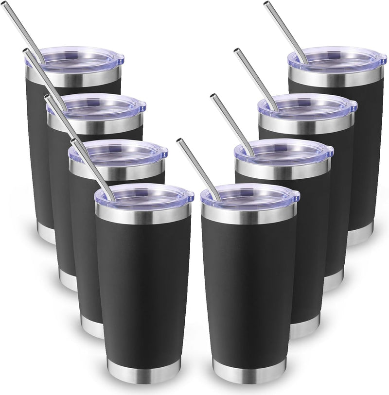 Volhoply 20oz Stainless Steel Tumbler with Lid and Straw,Double Wall Insulated Travel Iced Coffee Mug Fits Car Cup holder,Powder Coated Cups for Hot and Cold Drinks,Gifts for Women Men（White,1 Set）