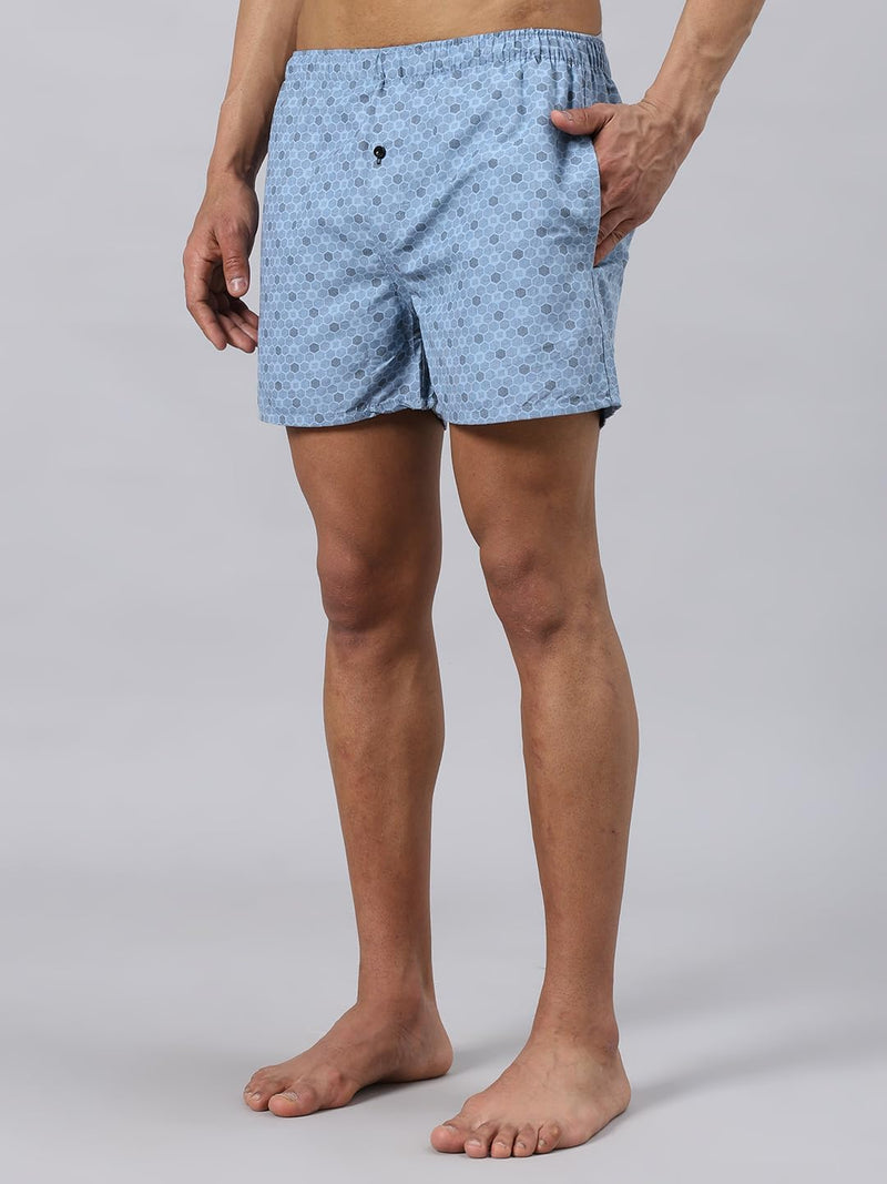 Men's Cotton Boxers, Printed Under Pant with Side Pocket, Go for once size up for better comfort - Pack of 3