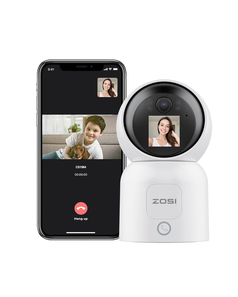 ZOSI 2.5K 4MP Indoor Camera with Screen, 360° Views Baby/Pet Dog Monitor with Gesture/One-Touch Calling, 2 Way Video, 2.4G/5G Dual-Band WiFi Home CCTV Security Camera, Person Detection, C519M