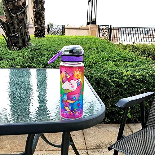 Home Tune Cute Water Bottle for School Kids Girls, BPA Free Tritan & Leak Proof Flip Top Lid & Easy Clean & Carry Handle, 23oz/ 680ml 23oz