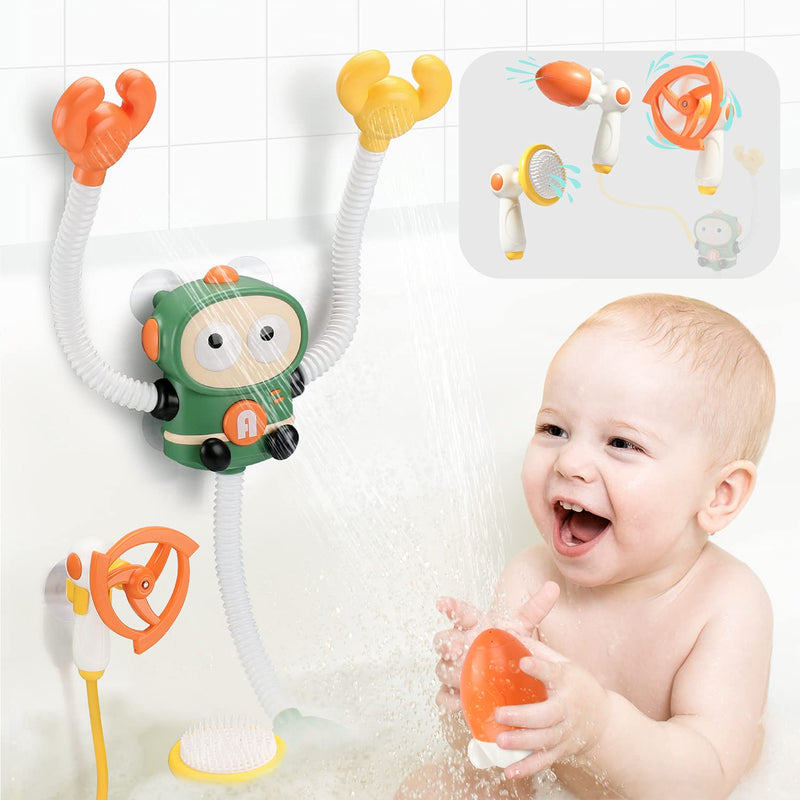 Sotodik Baby Bath Toys Shower Head,Electric Robot Water Pump with Double -Head,360 Rotating Sprinkler Spraying Water Toys Kids Bathing Time Toddlers Bathtub Game for Boys Girls -Green