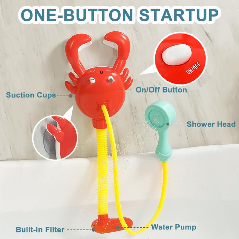 HECCEI Baby Bath Toy Spray Water Toy for Baby Float - Crab Baby Bath Shower Head with Sprinkler, Portable Swimming Shower Pump Pool Bathroom Bathtub Sprinkler Toys for Toddler Infant Boys Girls