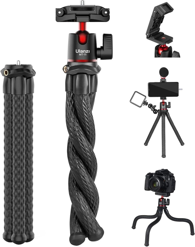 ULANZI MT-11 Camera Tripod, Mini Flexible Stand with Hidden Phone Holder w Cold Shoe Mount, 1/4'' Screw for Magic Arm, Universal for iPhone 13 12 Pro Max XS Max X 8 Samsung Canon Nikon Sony Cameras - MT-11