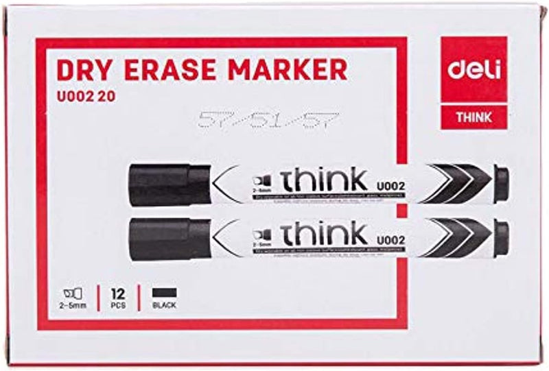 Deli Think 2-5mm Chisel Tip Dry Erase Markers 1x12Piece, Black