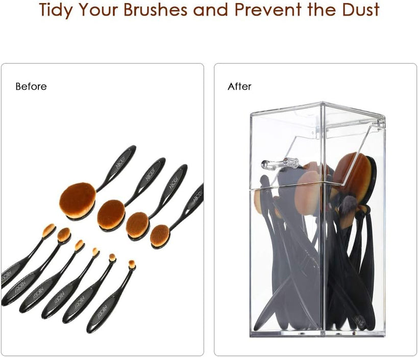 Clear Acrylic Dustproof Makeup Brush Organizer Cosmetic Brushes Eyebrow Pencil Storage Holder with Lid