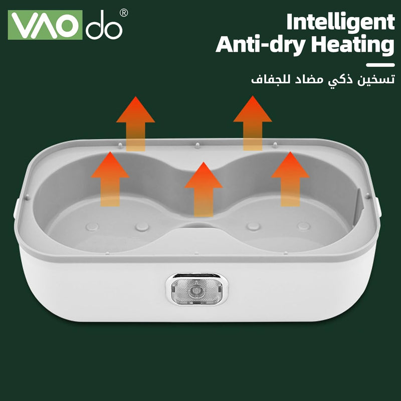 VAODO Electric Lunch Box Food Heater, 3 Layers 2L Portable Electric Heated Insulated Lunch Box, Multifunctional Food Warmer Container, Steam Cooker with Rice Set, with Egg Holder, Black