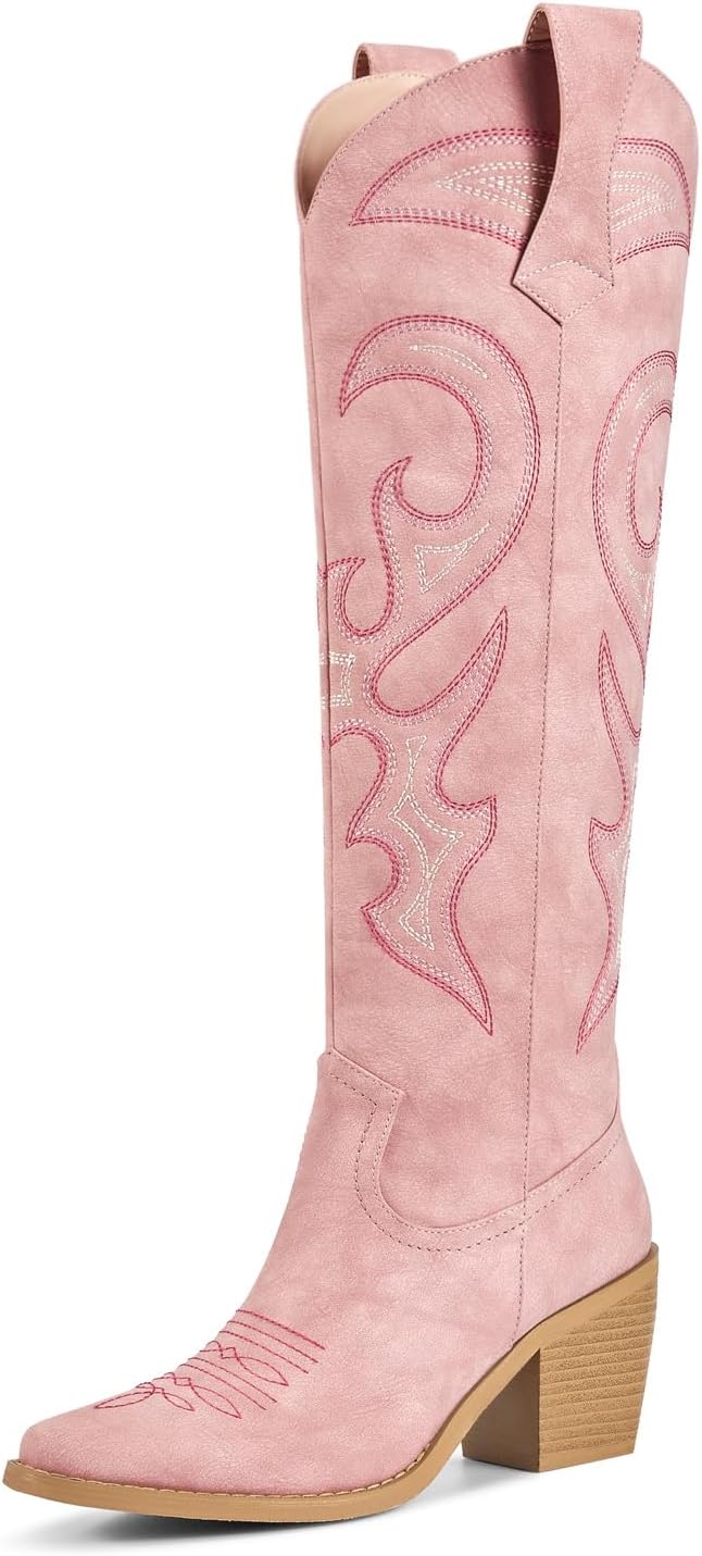 Platform Boots for Women, Heeled Combat Boots Chunky Heel Booties Round Toe Lace Up High Heel Ankle Boots - G-pink