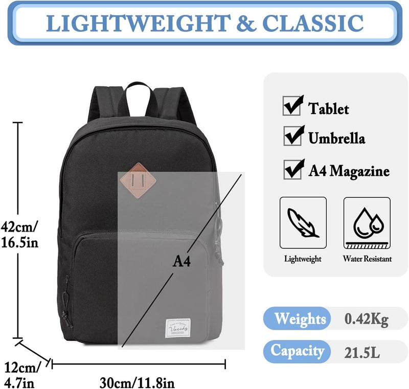 VASCHY Backpack for Women Men, Ultra Lightweight School Bag for Kids Teen Boys Girls, Casual Daypack Work, Travel