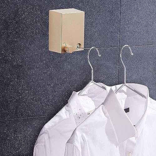 APAP Retractable Clothesline,4.2m Wall Mounted Clothes Drying Line, 304 Stainless Steel Clothes Line,Heavy Duty Stainless Steel Extendable Laundry Line for Indoor Outdoor Bathroom Balcony (Gold)
