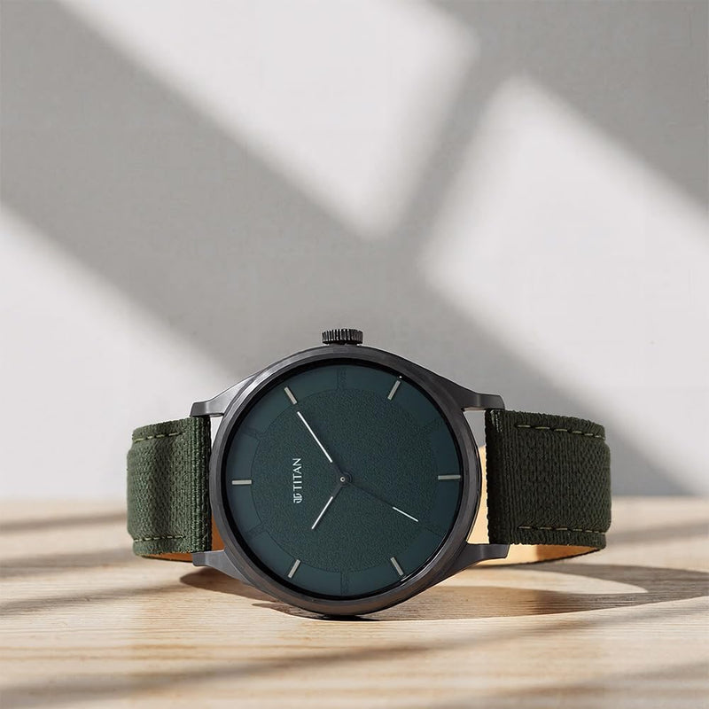 Neo V Dark Blue Dial, Green Fabric Strap Analog Round Watch for Men's