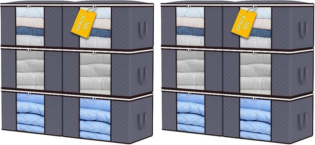 SKY-TOUCH 3 Pcs Large Capacity Sized Bags, Clothes Storage Bag Organizers, Foldable, Durable and Space Saver with See-Through Window and Carry Handles 90L – image 4