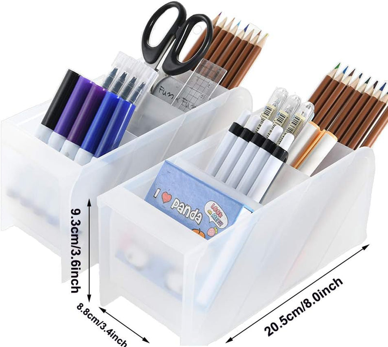Marbrasse 3 Pcs Big Desk Organizer- Pen Organizer Storage for Office, School, Home Supplies, Translucent White Pen Storage Holder, High Capacity, Set of 3, 12 Compartments (White Big Pen Holder) - 3-Piece Big White